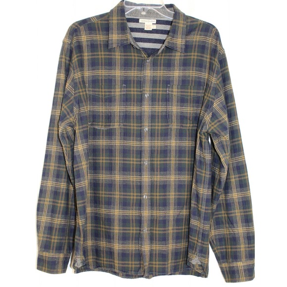 Carbon 2 Cobalt Men's Navy/Green Long Sleeve Buttondown Flannal Shirt Size LG